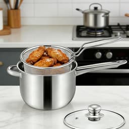 Mini Friteuse - Draagbaar Fornuis - Buiten Koken - Gelijkmatige Warmte - 15x20x15 cm - Zilver — thumbnail 3