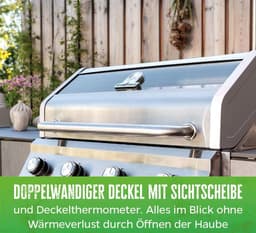Inbouw gasbarbecue 74 x 54 x 49 cm – 4 branders RVS met gietijzeren roosters, kijkvenster, 14 kW vermogen, verlichte knoppen & dubbelwandig deksel – HomebyNicole G401G Premium Outdoor Keuken Grill — thumbnail 2