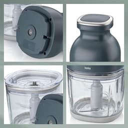 Elektrische hakmolen - Keukenmachine - Snel ingrediënten hakken - Glazen container - 08 liter - Donkergrijs — thumbnail 3