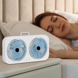 Tafelventilator - Bureauventilator - USB ventilator - Luchtcirculator - Stil - Oplaadbaar - 3 snelheden - Dubbele kop - Voor kantoor en thuis - Wandmontage - Draagbaar -Blauw — thumbnail 2