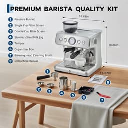 DIMICO - 20 Bar Espressomachine met Koffiemolen en Melkopschuimer - Espressomachines – RVS Koffiemachine 2,8L met Instelbaar Shotvolume voor Espresso, Cappuccino en Latte — thumbnail 4