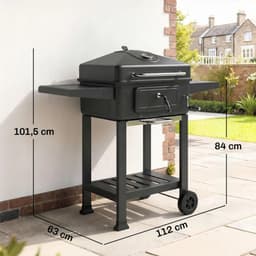 Premie Houtskool Barbecue - Smoker Barbecue - in Hoogte Verstelbaar - Barbecuegrill - Grillwagen - Houtskoolgrill - Houtskoolgrill met Deksel, Thermometer, Wielen, Bijzettafel & Handgreep - BBQ voor buiten, tuin - Zwart — thumbnail 2