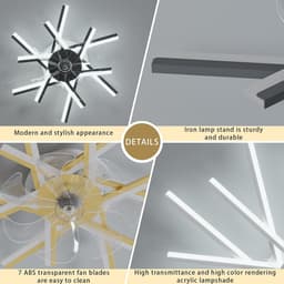 Deckenventilator Met Beleuchtung Speicherfunktion Dimmbar LED Wohnzimmer Deckenlampe Met Ventilator 6 Gang Timer Omkeerbare Lamp Met Deckenventilator Fernbedienung Voor Schlafzimmer-Gold||92CM — thumbnail 2