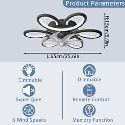 LED Ventilator Licht Stille Dimbare Bloem Ventilator Lichten Plafond voor Slaapkamer Afstandsbediening Omkeerbare Plafondventilator Licht Smart Modern Indoor 65cm Timer voor Woonkamer, Keuken, — thumbnail 4