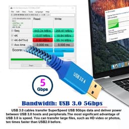 USB 3.0 Kabel - Micro USB Kabel - Externe Schijf Aansluiten - Gevlochten Bescherming - 60 cm - Blauw — thumbnail 3