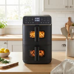 Heteluchtfriteuse - Dubbele Lade - Snel Koken - Verticaal Ruimtebesparend - 9 Liter - Zwart — thumbnail 5
