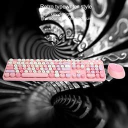 Schattige Toetsenbord en Muis Set met 104 Toetsen, Retro Typemachine Stijl, Verbeterde Kantoor Efficiëntie, Multimedia Knop, Ergonomisch Ontwerp, Intelligente, Roze Thema — thumbnail 4