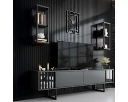 TV Meubel - Dressoir Laag - Woonkamer Inrichting - Modern Functioneel Design - 180x30x48 cm - Antraciet Zwart