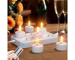 Pakket Van 6 LED-theelichtjes Met Timer, Oplaadbare Kaarsen, LED-theelichtje, Vlamloze Kaarsen, Flikkerend Kaarslicht, Nachtlampje, Elektrische Theelichtjes, Jeugdwijdingslantaarn, Tafellamp, Levend [Energieklasse D]