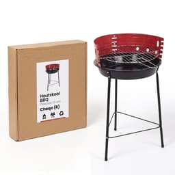 Cheqo® Houtskool Barbecue - Ronde BBQ op 3 Poten - Staande Barbecue - Grillrooster met Windscherm - Verstelbaar Rooster voor Tuin en Balkon - Buitenbarbecue - Houtskoolbarbecue - Rood - Camping BBQ - Grillen voor Buiten - Picknick — thumbnail 4