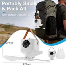 Campingventilator - Draagbare campingventilator - Ventilator - Met verlichting en afstandsbediening- Met 4 snelheidsstanden en timerfunctie 3 standen nachtlampje - Meerdere plaatsingsmethoden met statief - voor luifel strand camper - Beige — thumbnail 3