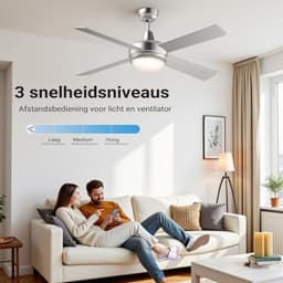 Plafondventilator 130 cm met verlichting en afstandsbediening - 3 snelheden, zilver — thumbnail 5
