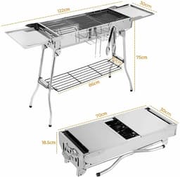 VIEMAE Barbecue - Houtskools barbecue - Barbecue houtskool - Houtskoolgrill - Camping barbecue - RVS - Opvouwbaar, inklapbaar — thumbnail 2