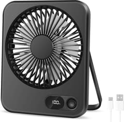 OLOEY USB-bureauventilator-2000mAh USB-C oplaadbare bureauventilator-opvouwbare mini draagbare stille ventilator met LED-display-180° verstelbare krachtige luchtstroom-kleine kantoorventilator (1 stuk-zwart) — thumbnail 1