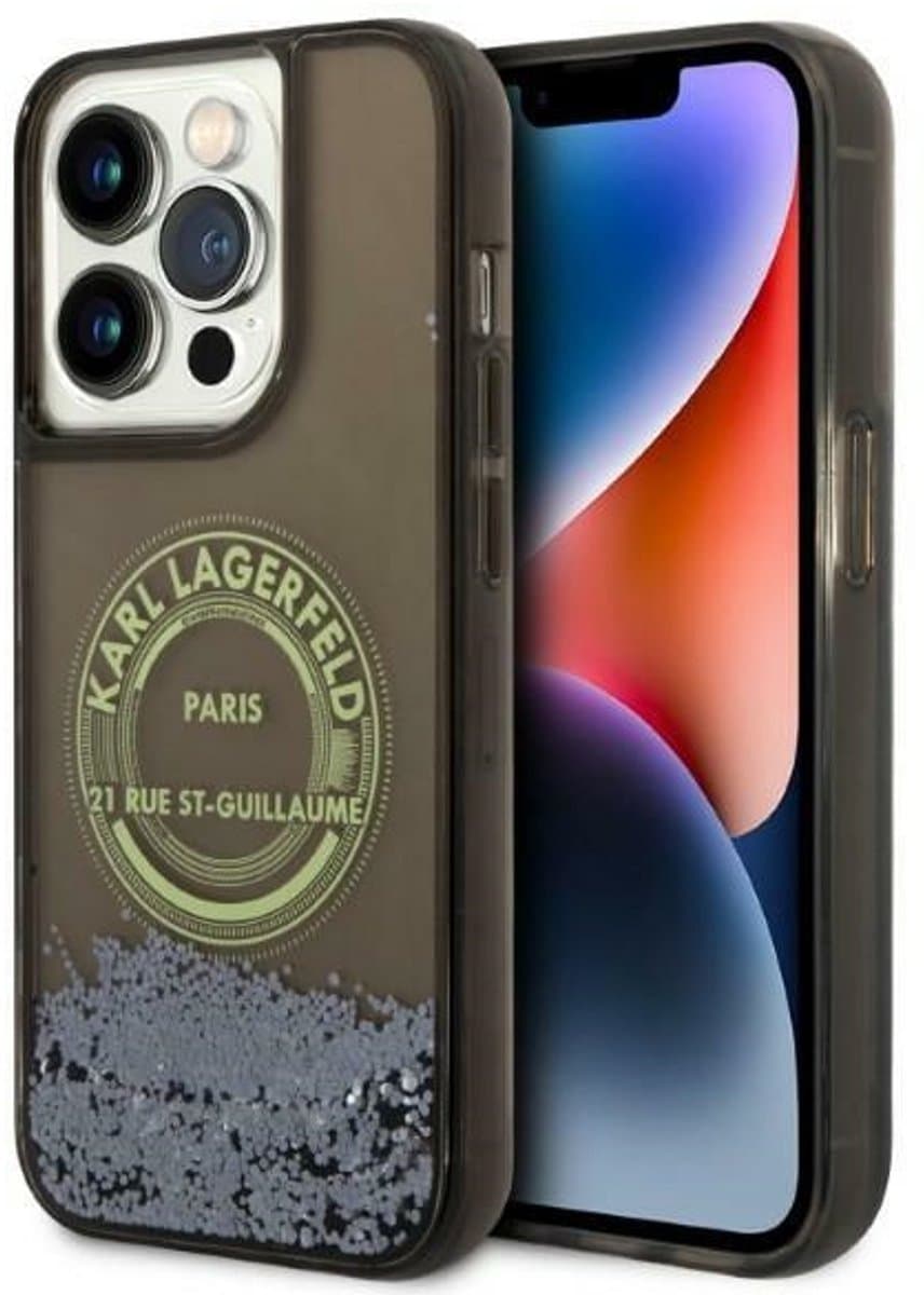 Karl Lagerfeld Liquid Glitter Serie - Smartphone Hoes - Zwart - Brokaten Design - Voor iPhone 14 Pro — afbeelding 1