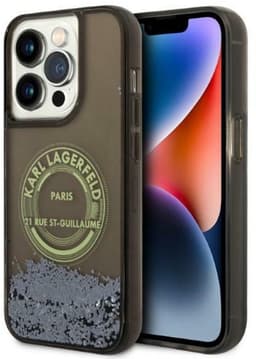 Karl Lagerfeld Liquid Glitter Serie - Smartphone Hoes - Zwart - Brokaten Design - Voor iPhone 14 Pro — thumbnail 1