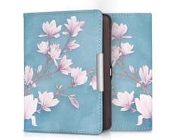 kwmobile e-reader hoesje geschikt voor Tolino Shine (2013) hoes - E reader flip case met magnetische sluiting - Ereader cover - Magnolia design in taupe / wit / blauwgrijs