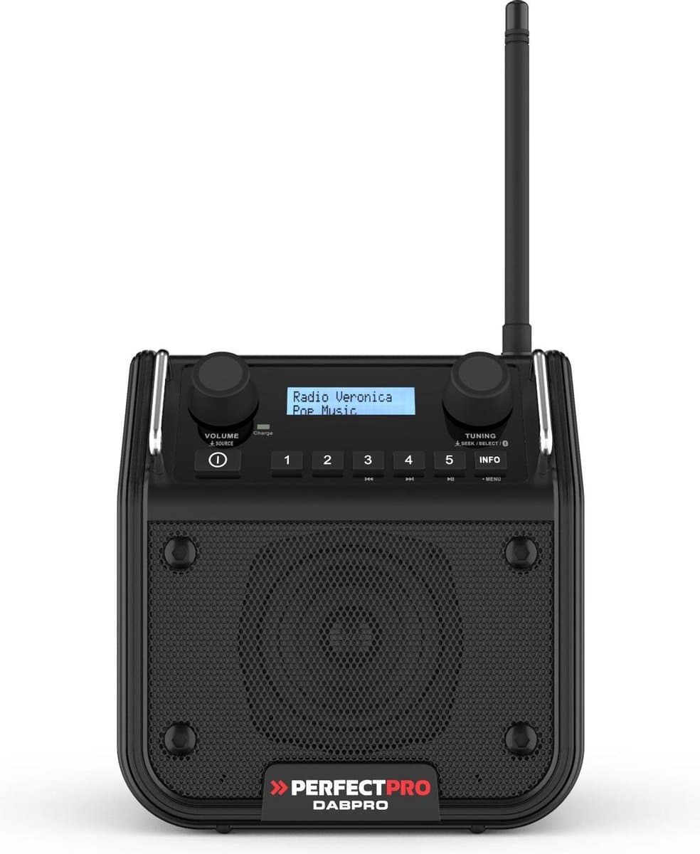 PerfectPro DABPRO Bouwplaats Radio - DAB+ - FM - Bluetooth - Oplaadbaar - Zwart - DPR2 — afbeelding 1
