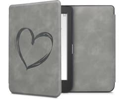 kwmobile e-reader hoesje geschikt voor Tolino Page 2 hoes - Ereader flip case met standaard - Kunstleren e reader cover - Brushed Hart design in grijs
