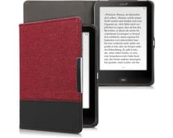 kwmobile hoes geschikt voor Tolino Vision 1 / 2 / 3 / 4 HD - Canvas beschermhoes in donkerrood / zwart - Voor e-reader -
