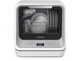 Klarstein Vaatwasser Nanowash Mini - Compact Aanrechtblad, 6 Programma's, 5L Tank of Directe Aansluiting, Energie-efficiëntieklasse D, Stil 58dB, Digitaal Display, Draagbaar Tafelblad voor Kleine Keukens, Zilver - Dishwasher