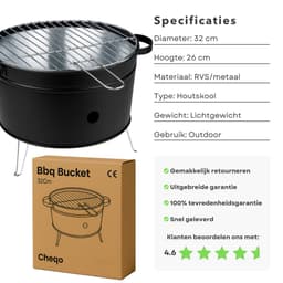 Cheqo® Tafelbarbecue Houtskool - Tafel Barbecue - BBQ Tafelmodel - Houtskoolbarbecue - Compacte BBQ voor Camping of Park - 35 cm - RVS - Lichtgewicht — thumbnail 5