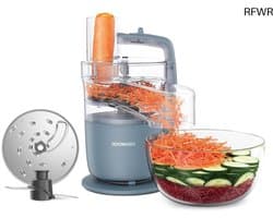 RFWR® Multi-functionele Foodprocessor voor Hakken, Snijden, Pureren en Kneden met Express Serve Accessoire - 1,3 L Mengkom - 650W Zilver