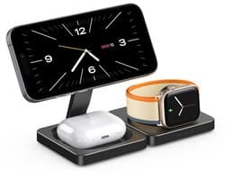 Voltimo™ 3-in-1 Magnetische Draadloze Oplader – Opvouwbaar & Compact – 15W – Geschikt voor MagSafe – Voor iPhone, Apple Watch, AirPods & Qi-telefoons