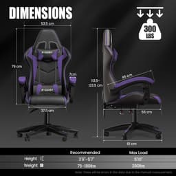 Bigzzia Gamingstoel - Ergonomische bureaustoel van PU-leer - In hoogte verstelbaar - Met lendenkussen en hoofdsteun - Comfortabele gamestoel voor volwassenen - Meisjes en jongens — thumbnail 5