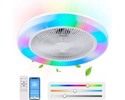 RGB Plafondventilator - 8 Kleuren - Dimbaar - Afstandsbediening & APP - Bluetooth - Smart Lamp - 50 cm - Wit - Woonkamer Lamp — afbeelding 1