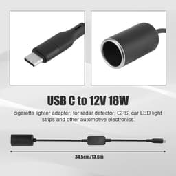 Allecto Plus - USB C auto adapter 12V/18W voor sigarettenaansteker met voedingskabel - auto accessoire voor radardetector, LED verlichting, dashcam en GPS navigatie — thumbnail 3