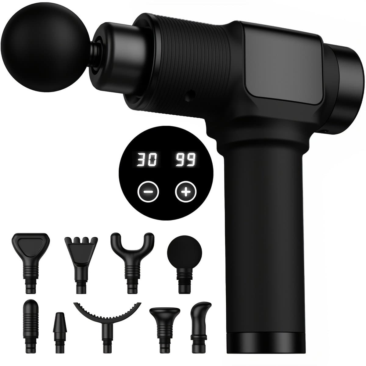 Massagepistool, Deep Tissue Massagepistool, Percussieve Spiermassagepistool voor Atleten, Draagbare Elektrische Rugmassager met 30 Snelheidsniveaus en 9 Massagekoppen (Zwart) — afbeelding 1