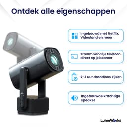 LumeWorks Nova Pro Mini Beamer Editie 2025 - Projector - 4K Support - Geschikt voor IOS en Android - Android 11 - Draagbaar - Thuisbioscoop - Zwart — thumbnail 5