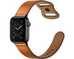 By Qubix - Geschikt voor Apple Watch bandje - Leren bandje dubbele lus - Bruin - Geschikt voor Apple Watch 38 mm / 40 mm / 41 mm / 42 mm - Smartwatch bandje - leren smartwatchbandje - Horlogebandje