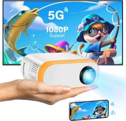 Mini Beamer - Streamen vanaf je telefoon - Input tot 1080P Full HD - Projector - Mini Projector - HDMI - USB - Wit / Geel - Smartphone - Draagbaar - Ingebouwde speaker - Zoomfunctie — thumbnail 1