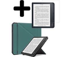 Hoes Geschikt voor Kobo Libra 2 - E-reader Bescherm Hoesje Case Sleep Cover Trifold Met Screenprotector - Hoes Geschikt voor Kobo Libra 2 Hoesje - Donkergroen