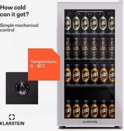 Klarstein koelkast met glazen deur, stille roestvrijstaal koelkast, indoor/outdoor drankenkoelkast, smalle wijnkoelkast voor dranken, 74L koelkast met uitneembare schappen, 3-18°C — thumbnail 4