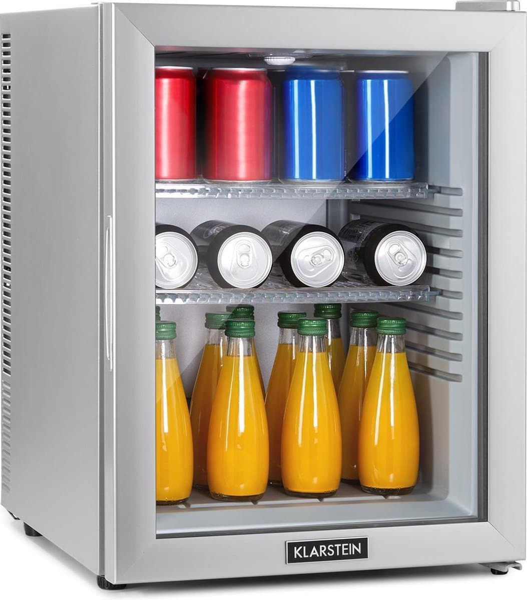 Klarstein minikoelkast met glazen deur, minikoelkast voor drankjes, snacks en cosmetica, kleine en stille koelkast, verstelbare planken, kleine huidverzorgingskoelkast 12-18 °C, 42 liter — afbeelding 1