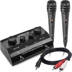 Karaoke set - Vonyx AV430B - Microfoons, mixer en kabel voor telefoon, tablet of laptop - Maak van je eigen stereo set een karaoke set! - Zwart — thumbnail 1