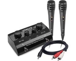 Karaoke set - Vonyx AV430B - Microfoons, mixer en kabel voor telefoon, tablet of laptop - Maak van je eigen stereo set een karaoke set! - Zwart