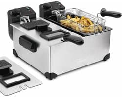 Dubbele Friteuse - Frituurpan - Lekkere Snacks Maken - Twee Onafhankelijke Thermostaten - 2x 3 Liter - Grijs
