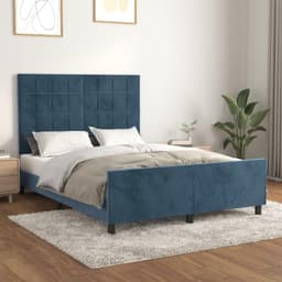 Bedframe met hoofdeinde, donkerblauw, 140 x 190 cm, fluwelen bedframe voor slaapkamer, familiebed, slaapkamer, hotel, logeerkamer — thumbnail 1