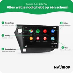 Navibop Autoradio geschikt voor Honda Insight - Draadloos Apple CarPlay & Android Auto - 9 inch touchscreen - Android 15 - 2GB/64GB - Navigatie - Bluetooth - DAB+ ready - 2 din — thumbnail 3