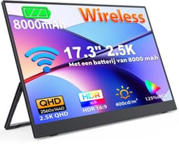 Draagbare Monitor 17.3 Inch – 2.5K QHD – Draadloos AirPlay/Miracast – 8000mAh Accu – USB-C/HDMI — thumbnail 1