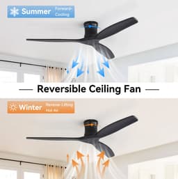 DESMIU Plafondventilator – Omkeerbaar – 132,08 cm – Hout – Mat Zwart – Zonder Verlichting – Met Afstandsbediening en Tijdschakelaar — thumbnail 3