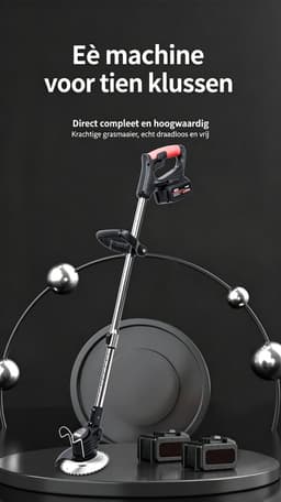 21V Draadloze Elektrische Grasmaaier Trimmer Lichtgewicht werkt op accu inclusief accu geschikt voor het maaien van gazon tuin en terras (Zwart) 85*16*8cm — thumbnail 2