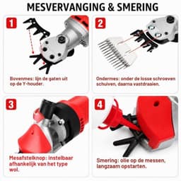 Elektrische grasmaaier, 1000 W, schaapgrasmaaier, machine met 6 instelbare snelheden, professionele scheermachine voor grasmaaiers, wol, geitenwol, met draagtas (rood) — thumbnail 5