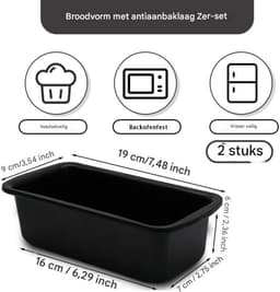 2 stuks roestvrijstalen broodbakvormen - 19x9x6cm - Kleine broodbakvorm - Cakebakvorm - Rechthoekig - Met antiaanbaklaag - Geschikt voor oven en Ninja airfryer — thumbnail 2