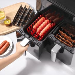Rode set van twee stuks: rechthoekig airfryer siliconen spek- en hotdogrek, airfryer grillrek geschikt voor levensmiddelen, hittebestendige siliconen bakplaat. — thumbnail 3