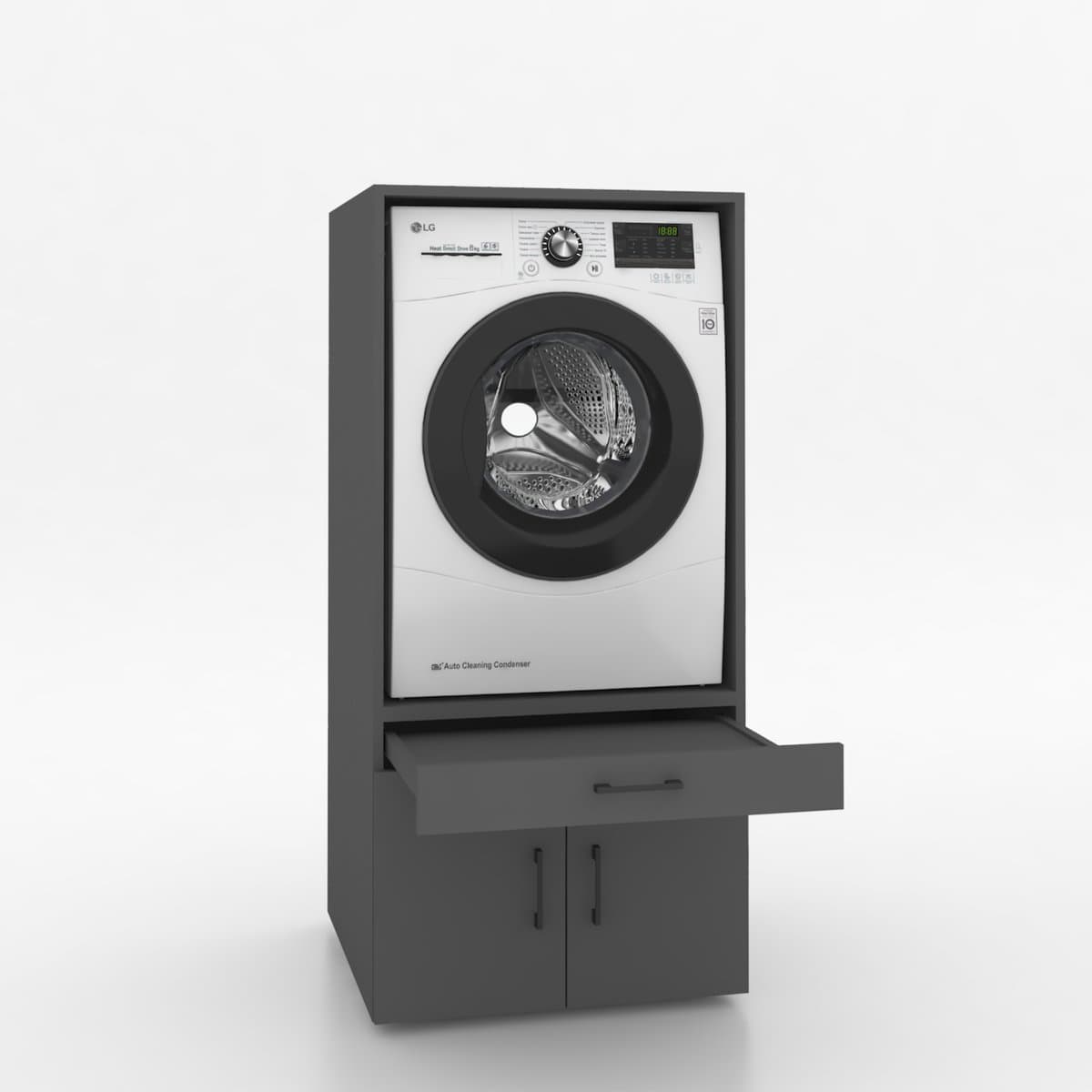 Wasmachinekast Enkel 67x145x67cm | Ruimtebesparend & Super Stevig | Met Uitschuiflade | Voor Wasmachine of Droger | Antraciet — afbeelding 1